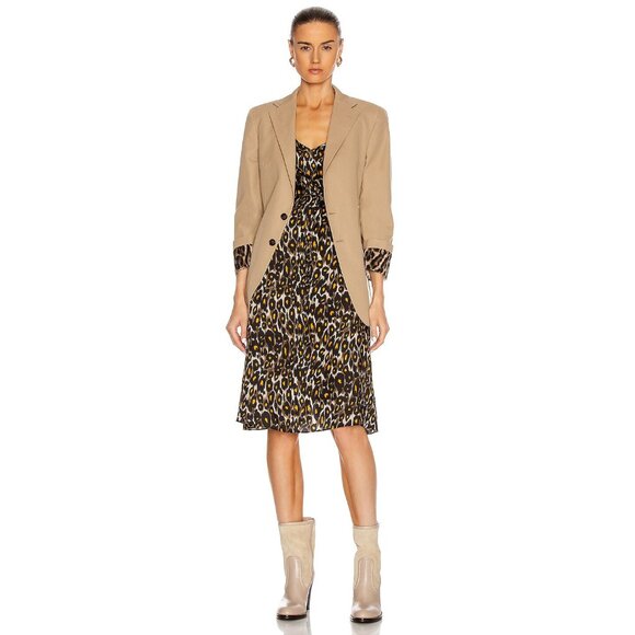 R13 Midi Slip w/ Back Tie in Grey/Orange Leopard - sz Large - Picture 1 of 12